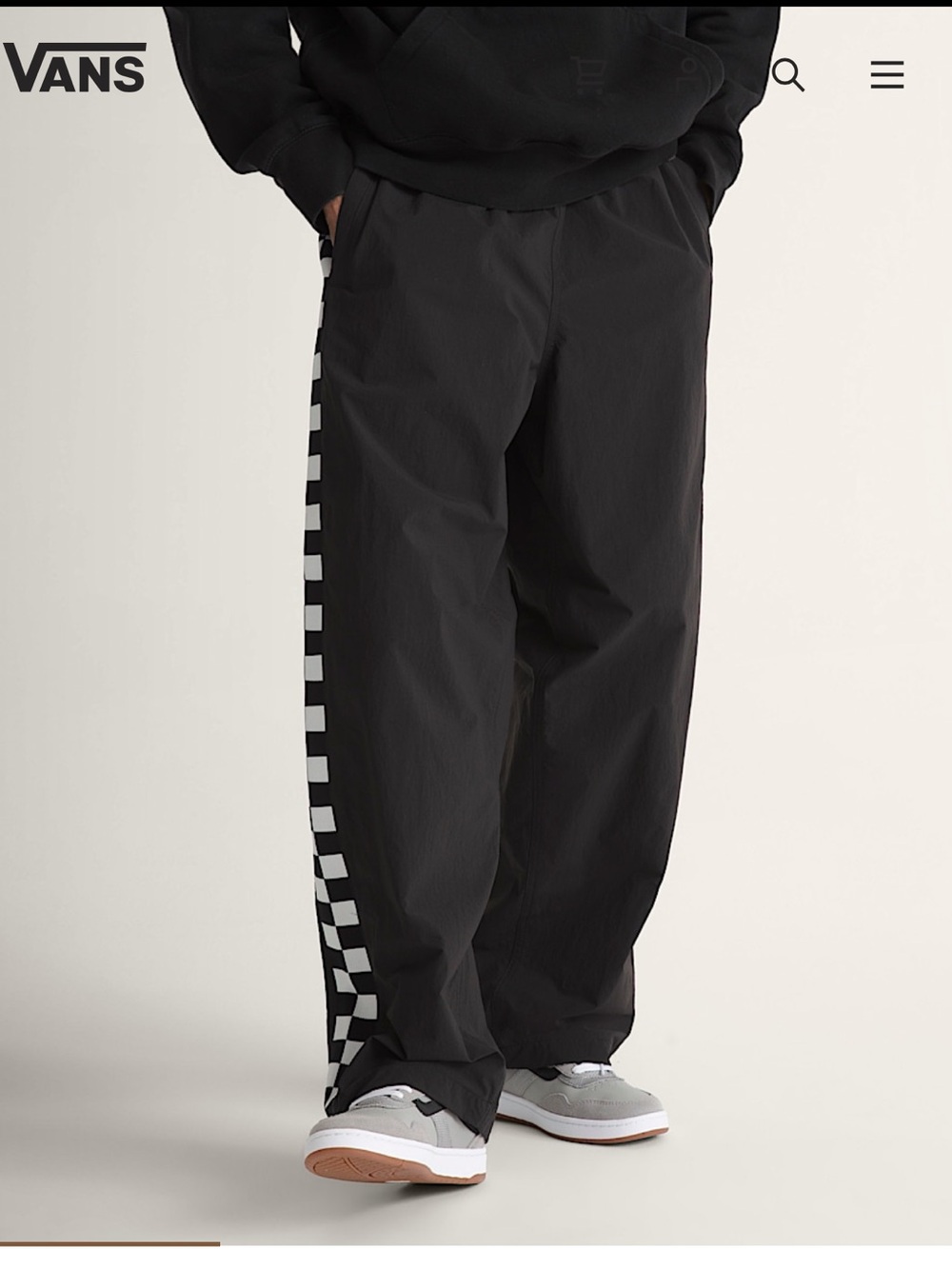 Vans Black Track Pants with Checker Side Stripe